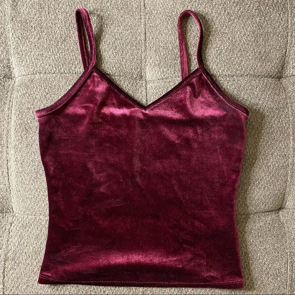 Garage Rich Wine Velvet Crop Tank Top - Picture 2 of 10